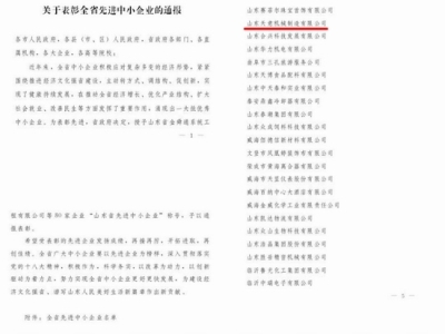 賀：山東天意機(jī)械股份有限公司被省政府評(píng)為全省先進(jìn)中小企業(yè)！